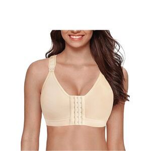 YIANNA Womens Post-Surgery Front Closure Brassiere Sports Bra, YA83288-Beige-M